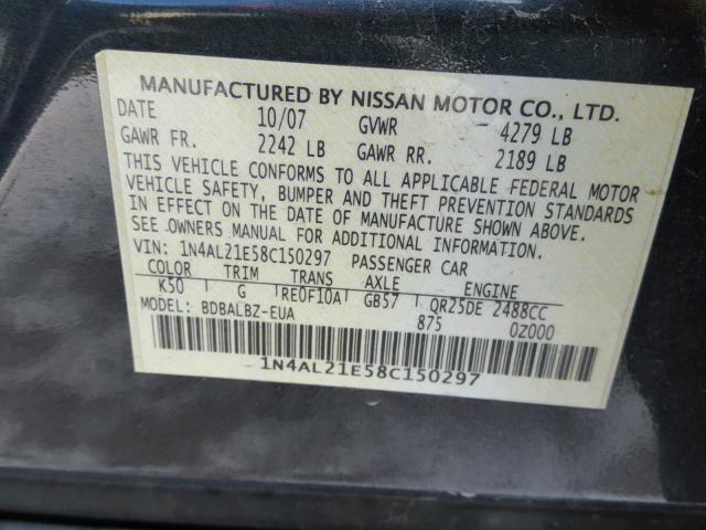 1N4AL21E58C150297 - 2008 NISSAN ALTIMA 2.5 GRAY photo 10