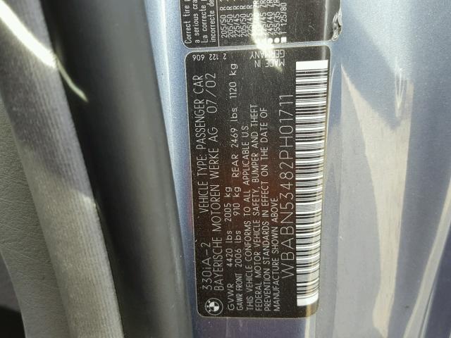 WBABN53482PH01711 - 2002 BMW 330 CI BLUE photo 10