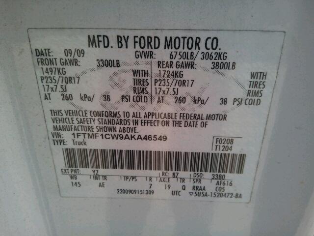 1FTMF1CW9AKA46549 - 2010 FORD F150 WHITE photo 5