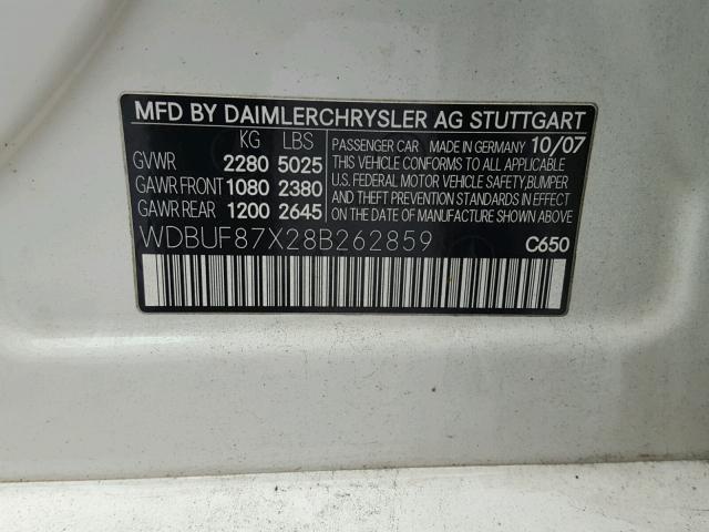 WDBUF87X28B262859 - 2008 MERCEDES-BENZ E 350 4MAT WHITE photo 10