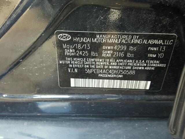 5NPEB4AC4DH750588 - 2013 HYUNDAI SONATA GLS BLUE photo 10