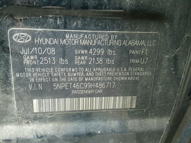 5NPET46C99H486717 - 2009 HYUNDAI SONATA GLS BLACK photo 10