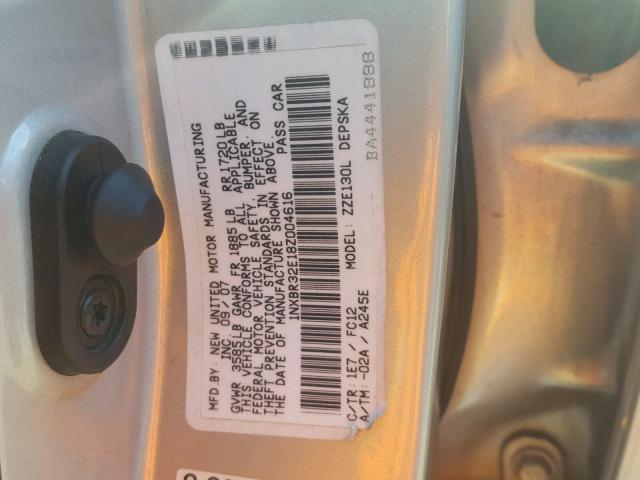 1NXBR32E18Z004616 - 2008 TOYOTA COROLLA CE SILVER photo 10