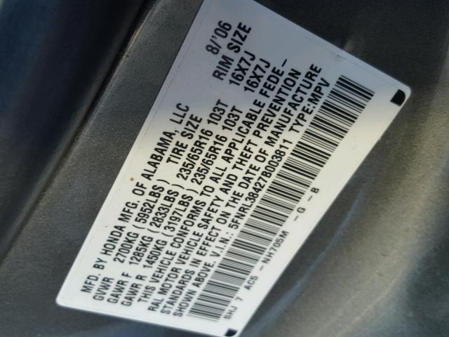 5FNRL38427B003811 - 2007 HONDA ODYSSEY EX GRAY photo 10