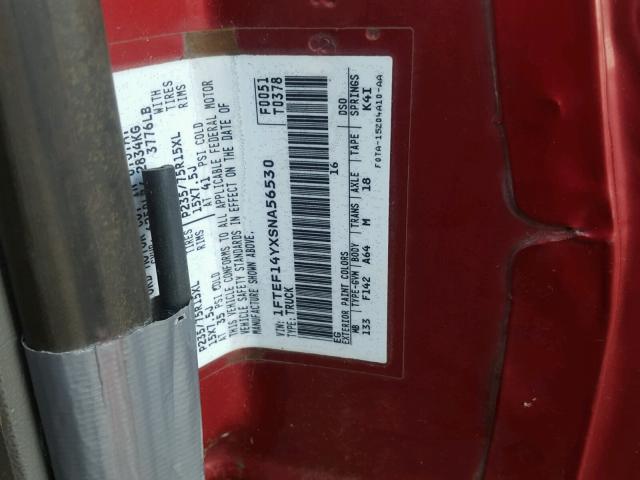 1FTEF14YXSNA56530 - 1995 FORD F150 RED photo 10
