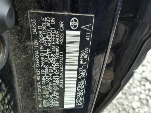 JTDBE32K330220313 - 2003 TOYOTA CAMRY LE BLACK photo 10