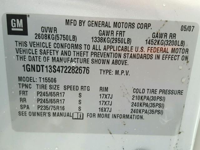 1GNDT13S472282676 - 2007 CHEVROLET TRAILBLAZE SILVER photo 10