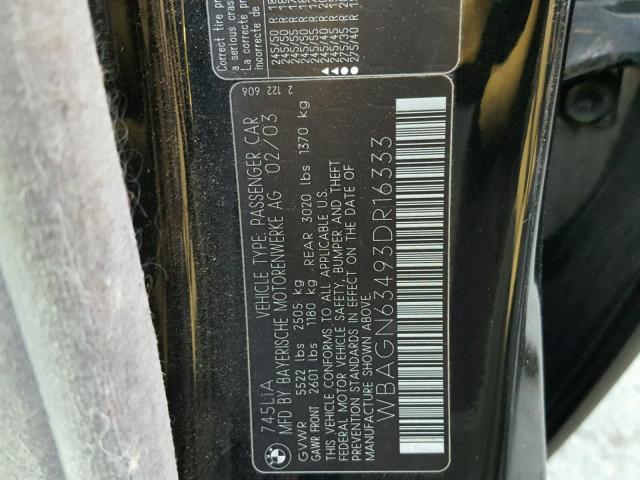 WBAGN63493DR16333 - 2003 BMW 745 LI BLACK photo 10