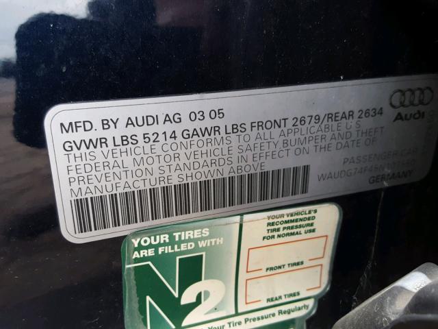 WAUDG74F45N107550 - 2005 AUDI A6 3.2 QUA BLUE photo 10