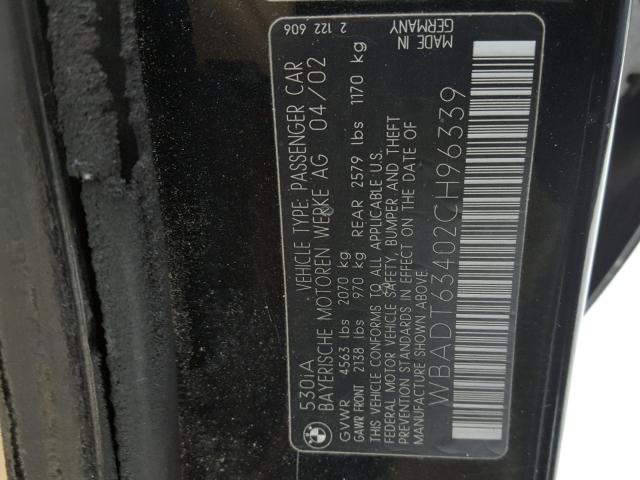 WBADT63402CH96339 - 2002 BMW 530 I AUTO BLACK photo 10