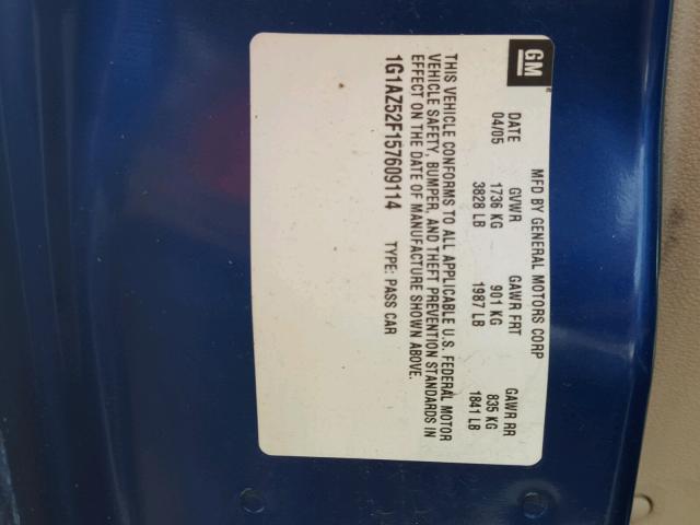 1G1AZ52F157609114 - 2005 CHEVROLET COBALT LT BLUE photo 10