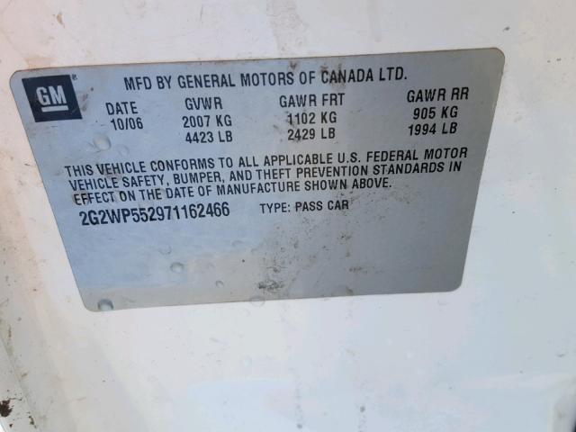 2G2WP552971162466 - 2007 PONTIAC GRAND PRIX Սպիտակ լուսանկար 10