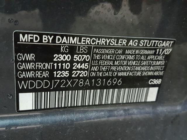 WDDDJ72X78A131696 - 2008 MERCEDES-BENZ CLS 550 GRAY photo 10