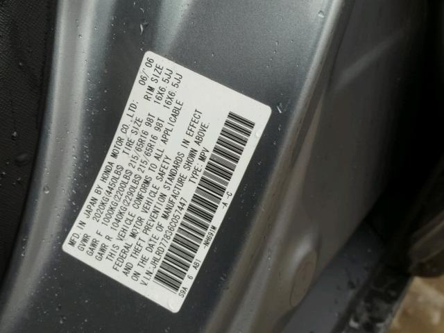 JHLRD77836C057447 - 2006 HONDA CR-V EX GRAY photo 10