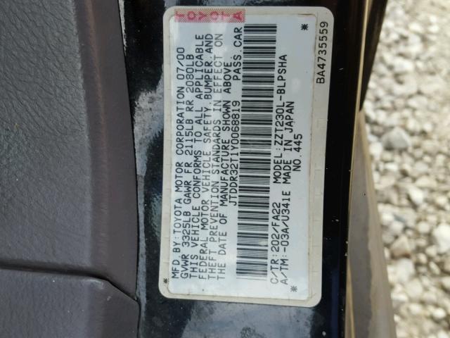 JTDDR32T1Y0068819 - 2000 TOYOTA CELICA GT BLACK photo 10