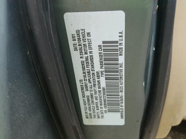 4S3BH665727600581 - 2002 SUBARU LEGACY OUT GREEN photo 10