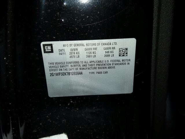 2G1WF5EK7B1289944 - 2011 CHEVROLET IMPALA LS BLACK photo 10