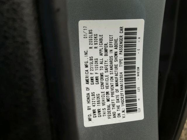 1HGCR2F14HA152904 - 2017 HONDA ACCORD SPO SILVER photo 10