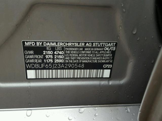 WDBUF65J23A290548 - 2003 MERCEDES-BENZ E 320 SILVER photo 10