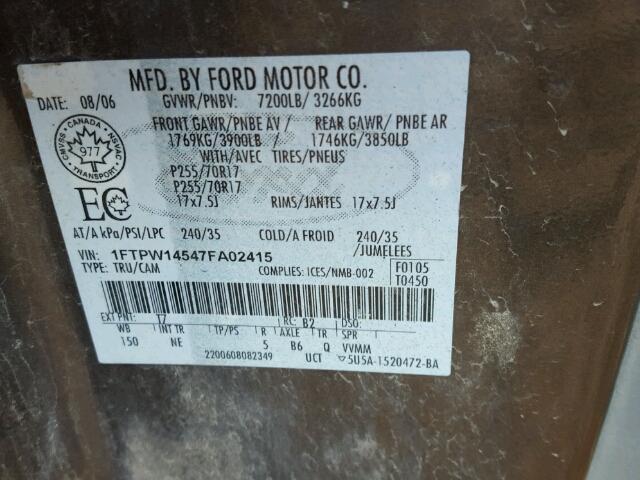 1FTPW14547FA02415 - 2007 FORD F150 SUPER BROWN photo 10