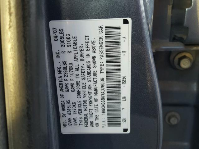 1HGCM66847A076036 - 2007 HONDA ACCORD EX BLUE photo 10