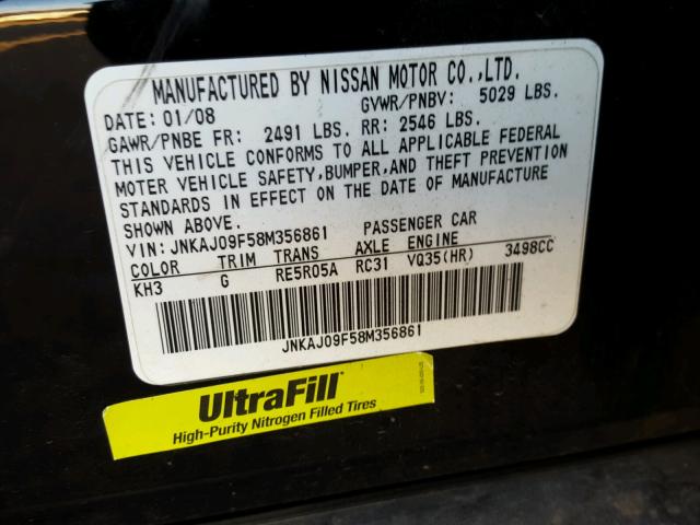 JNKAJ09F58M356861 - 2008 INFINITI EX35 BASE BLACK photo 10