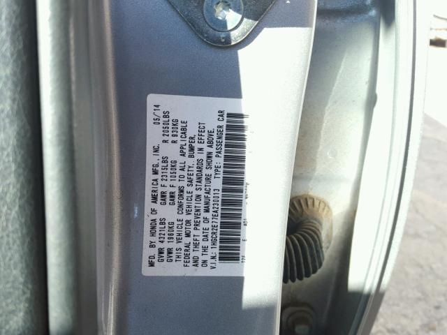 1HGCR2E77EA230013 - 2014 HONDA ACCORD EX SILVER photo 10