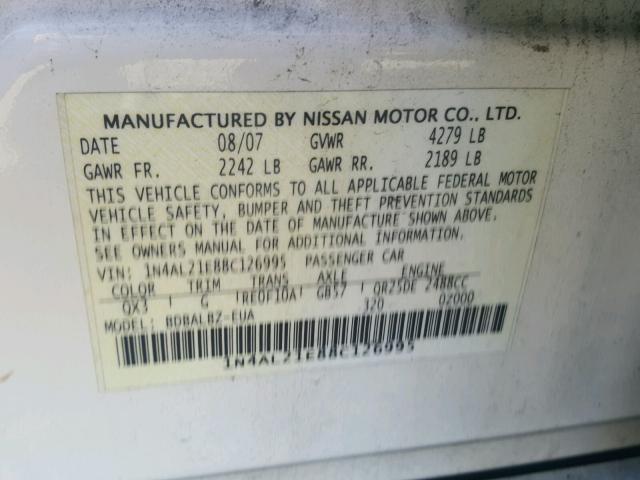 1N4AL21E88C126995 - 2008 NISSAN ALTIMA 2.5 WHITE photo 10