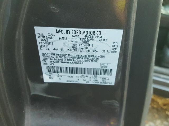 1FMCU96H86KC95943 - 2006 FORD ESCAPE HEV BLACK photo 10