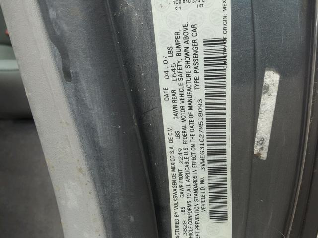 3VWEG31C27M518093 - 2007 VOLKSWAGEN NEW BEETLE 灰色 照片 10