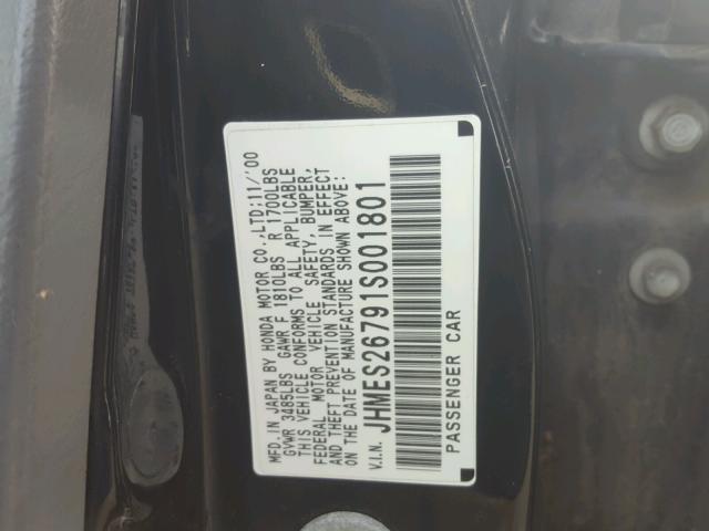 JHMES26791S001801 - 2001 HONDA CIVIC EX BLACK photo 10