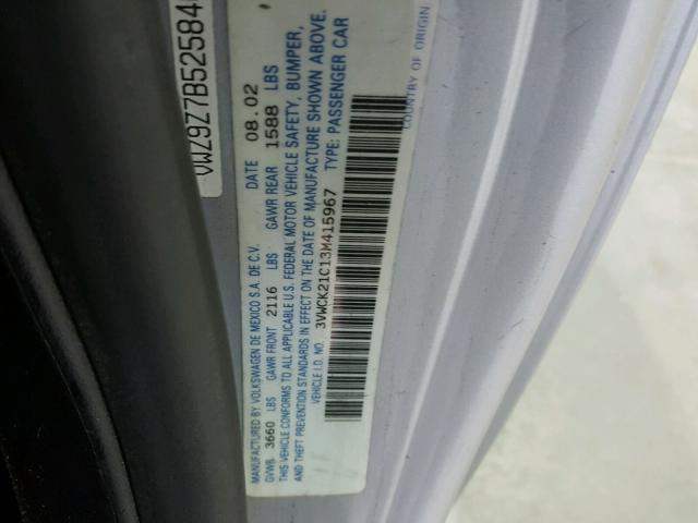 3VWCK21C13M415967 - 2003 VOLKSWAGEN NEW BEETLE 银色 照片 10