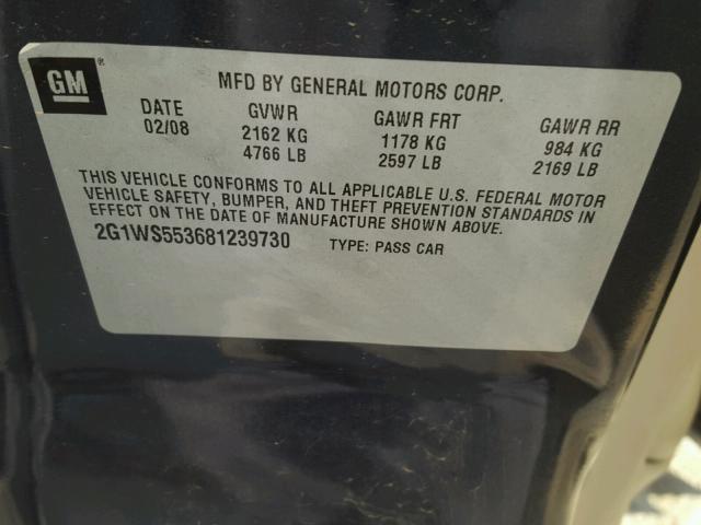 2G1WS553681239730 - 2008 CHEVROLET IMPALA POL BLACK photo 10