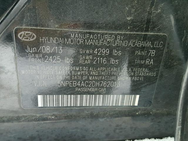 5NPEB4AC2DH762013 - 2013 HYUNDAI SONATA GLS BLACK photo 10