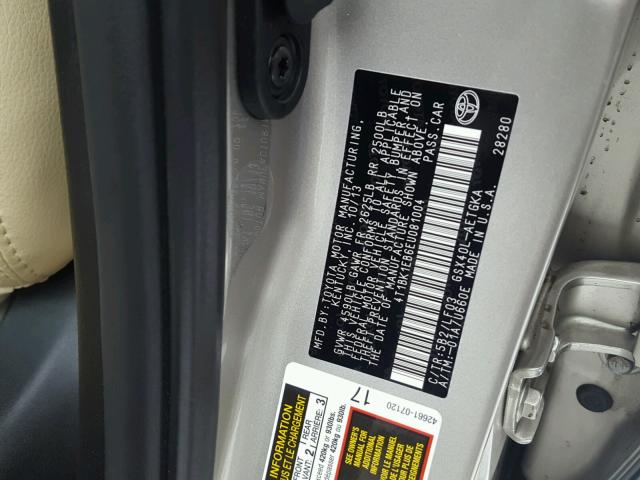 4T1BK1EB6EU081004 - 2014 TOYOTA AVALON BAS GRAY photo 10