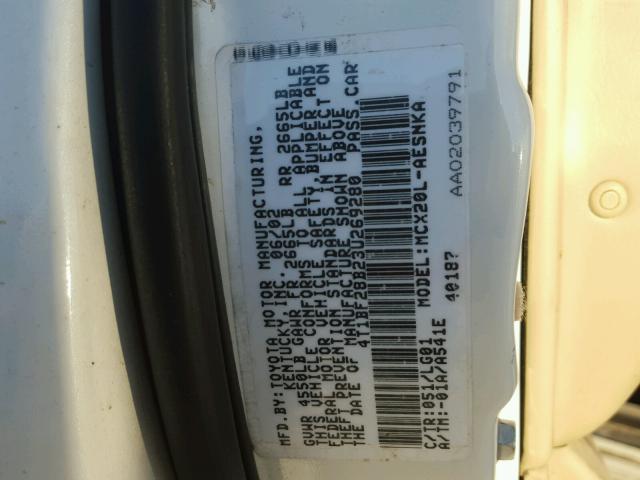 4T1BF28B23U269280 - 2003 TOYOTA AVALON XL WHITE photo 10