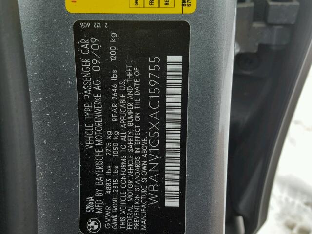 WBANV1C5XAC159755 - 2010 BMW 528 XI GRAY photo 10