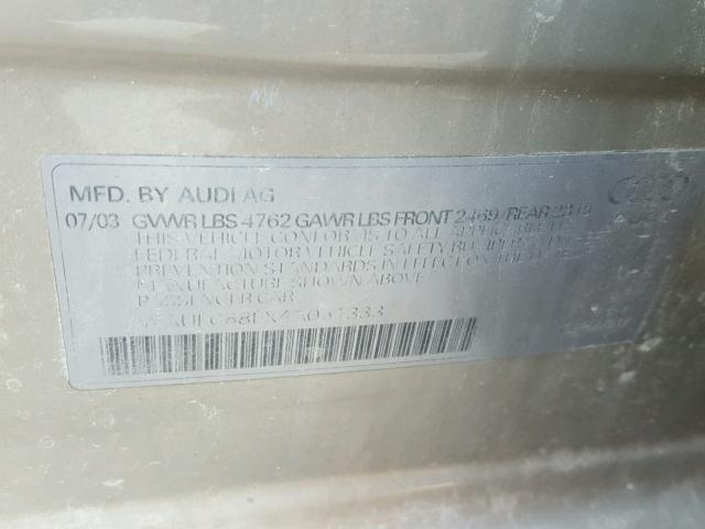 WAULC68EX4A051333 - 2004 AUDI A4 1.8T QU BEIGE photo 10