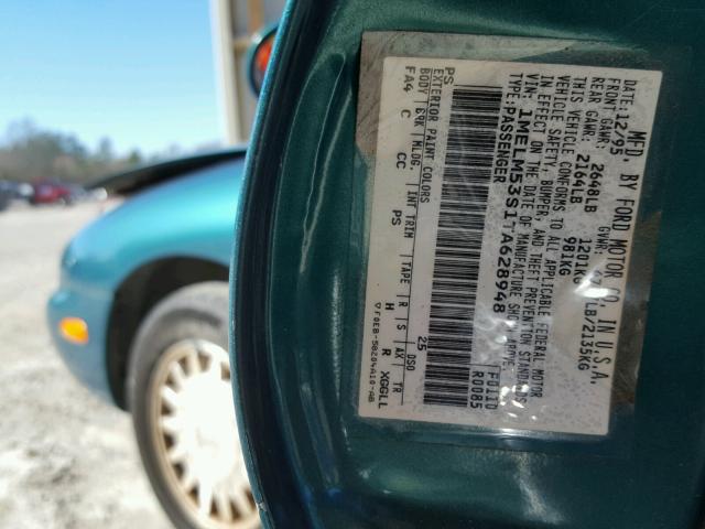 1MELM53S1TA628948 - 1996 MERCURY SABLE LS GREEN photo 10