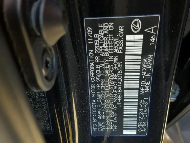 JTHBB1BA1A2018185 - 2010 LEXUS HS 250H BLACK photo 10