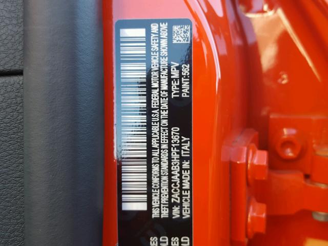 ZACCJAAB3HPF13670 - 2017 JEEP RENEGADE S ნარინჯისფერი ფოტო 10