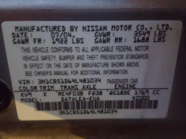 3N1CB51D64L481034 - 2004 NISSAN SENTRA 1.8 TAN photo 10