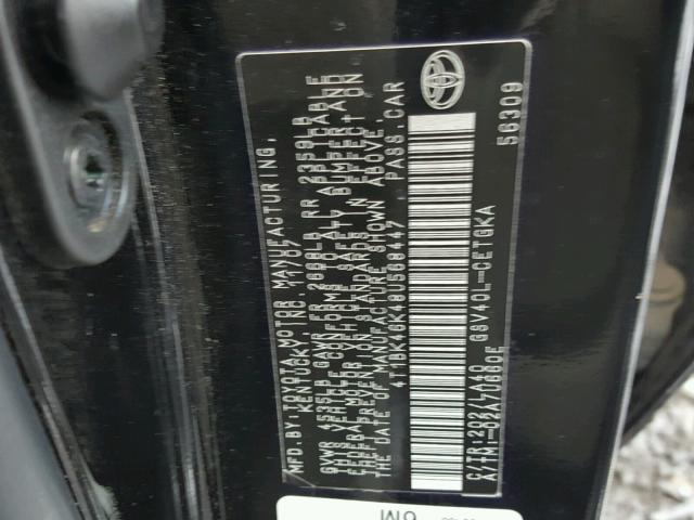 4T1BK46K48U568447 - 2008 TOYOTA CAMRY LE BLACK photo 10