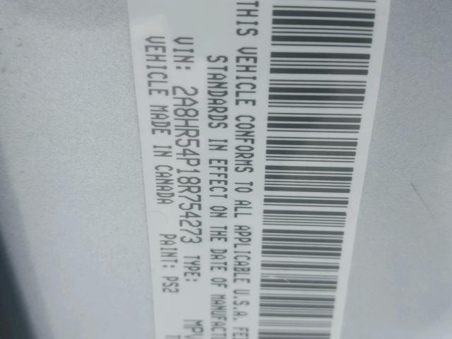 2A8HR54P18R754273 - 2008 CHRYSLER TOWN & COU Gümüş foto 10