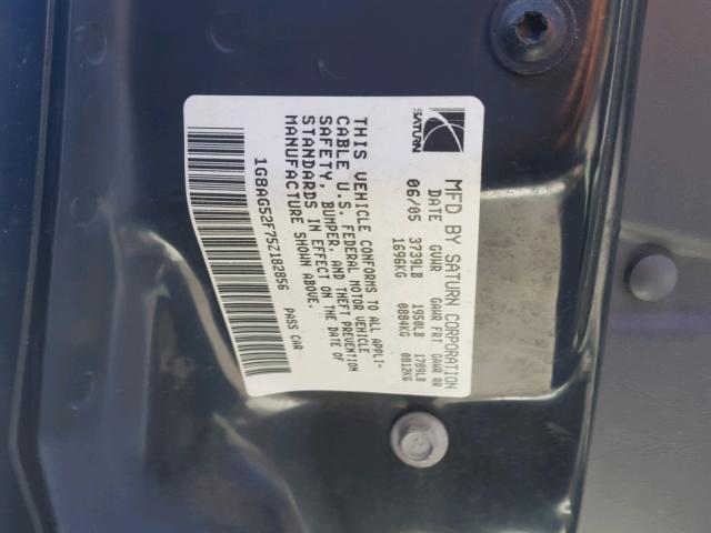 1G8AG52F75Z182856 - 2005 SATURN ION LEVEL BLACK photo 10