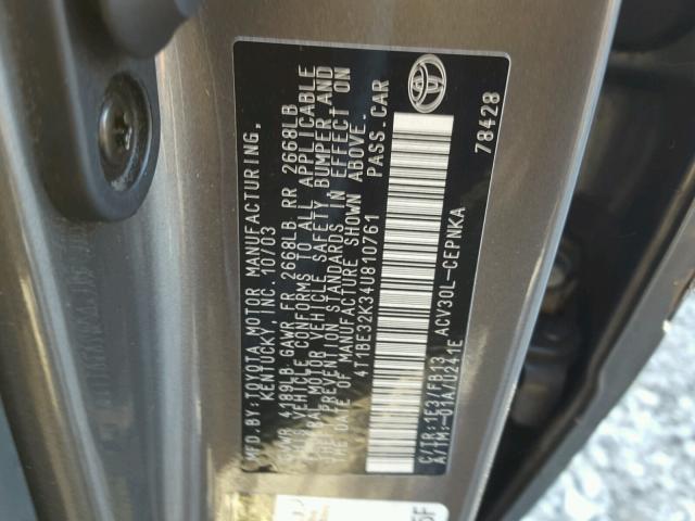 4T1BE32K34U810761 - 2004 TOYOTA CAMRY LE GRAY photo 10