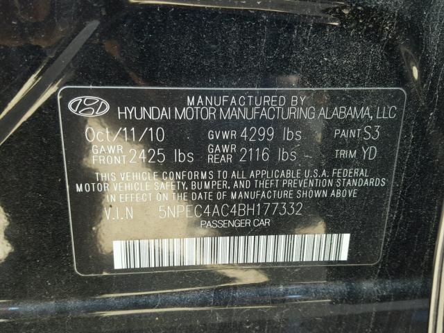 5NPEC4AC4BH177332 - 2011 HYUNDAI SONATA SE BLACK photo 10