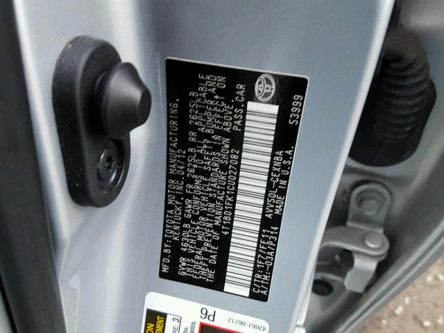 4T1BD1FK1CU027082 - 2012 TOYOTA CAMRY HYBR SILVER photo 10