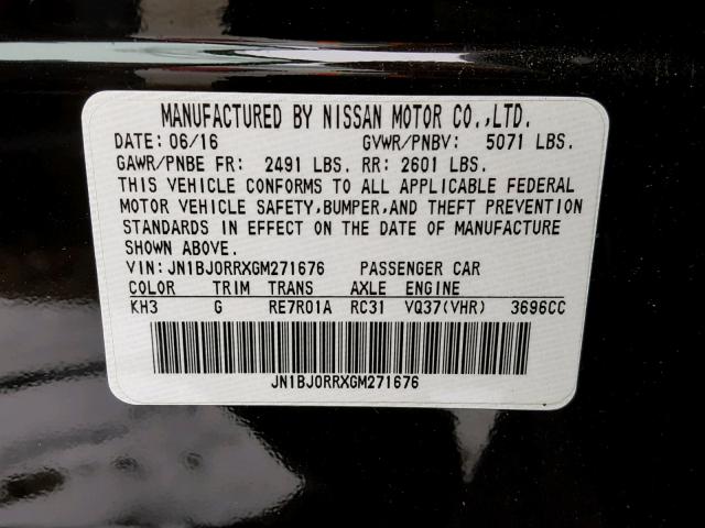 JN1BJ0RRXGM271676 - 2016 INFINITI QX50 BLACK photo 10