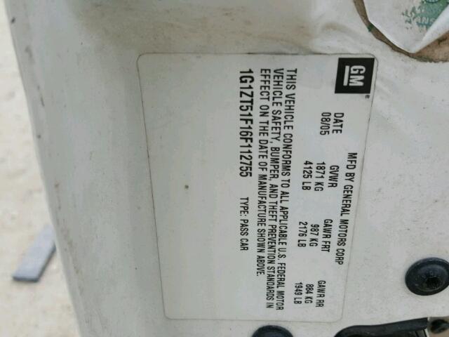 1G1ZT51F16F112755 - 2006 CHEVROLET MALIBU LT Ağ foto 10